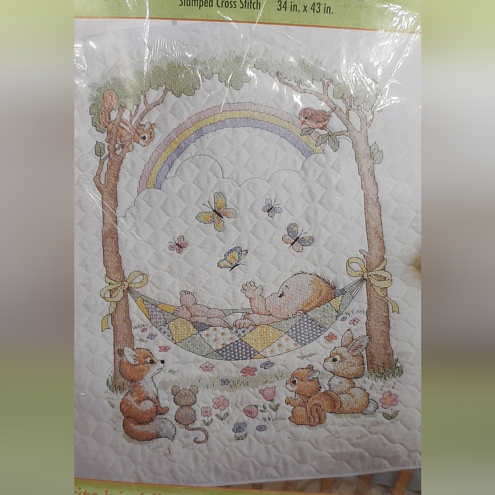 Bucilla Stamped Cross Stitch Quilt Crib Cover Kit Our Little Blessing NEW!